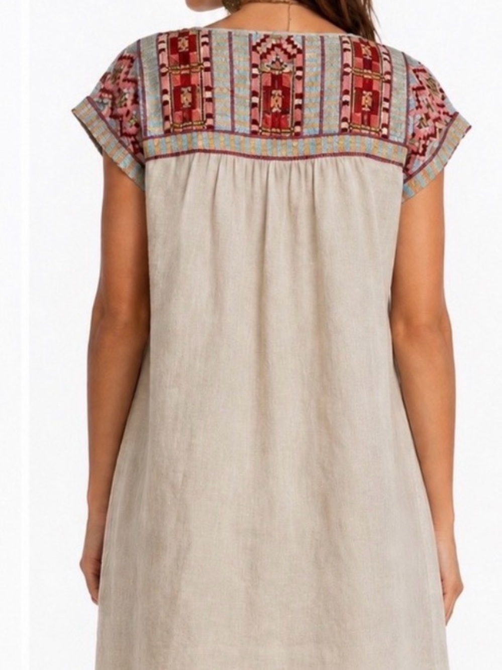 Johnny Was Ezra 100% Linen Embroidered Shift Tunic Dress Small Boho - Picture 2 of 7
